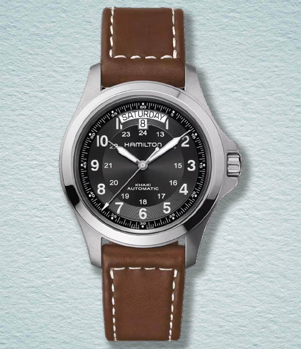 Hamilton Watch Black / Brown Leather Khaki Field King Auto